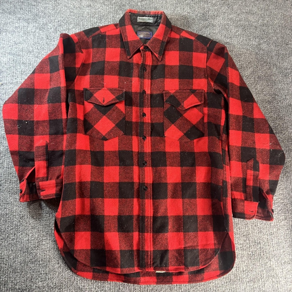 Vintage‎ Pendleton Outdoors Man Shirt Mens Large Red Plaid Wool Lined USA 90s